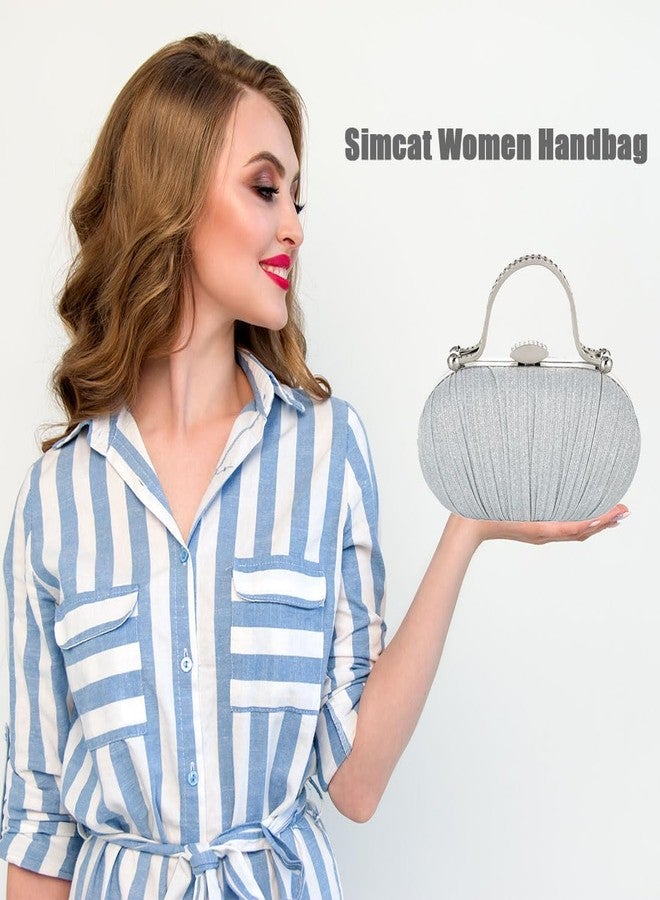 Simcat Clutch Purse for Women Glitter Pleated Evening Handbags with Rhinestone Evening Bag for Formal Bridal Wedding Party (Silver) - Image 3